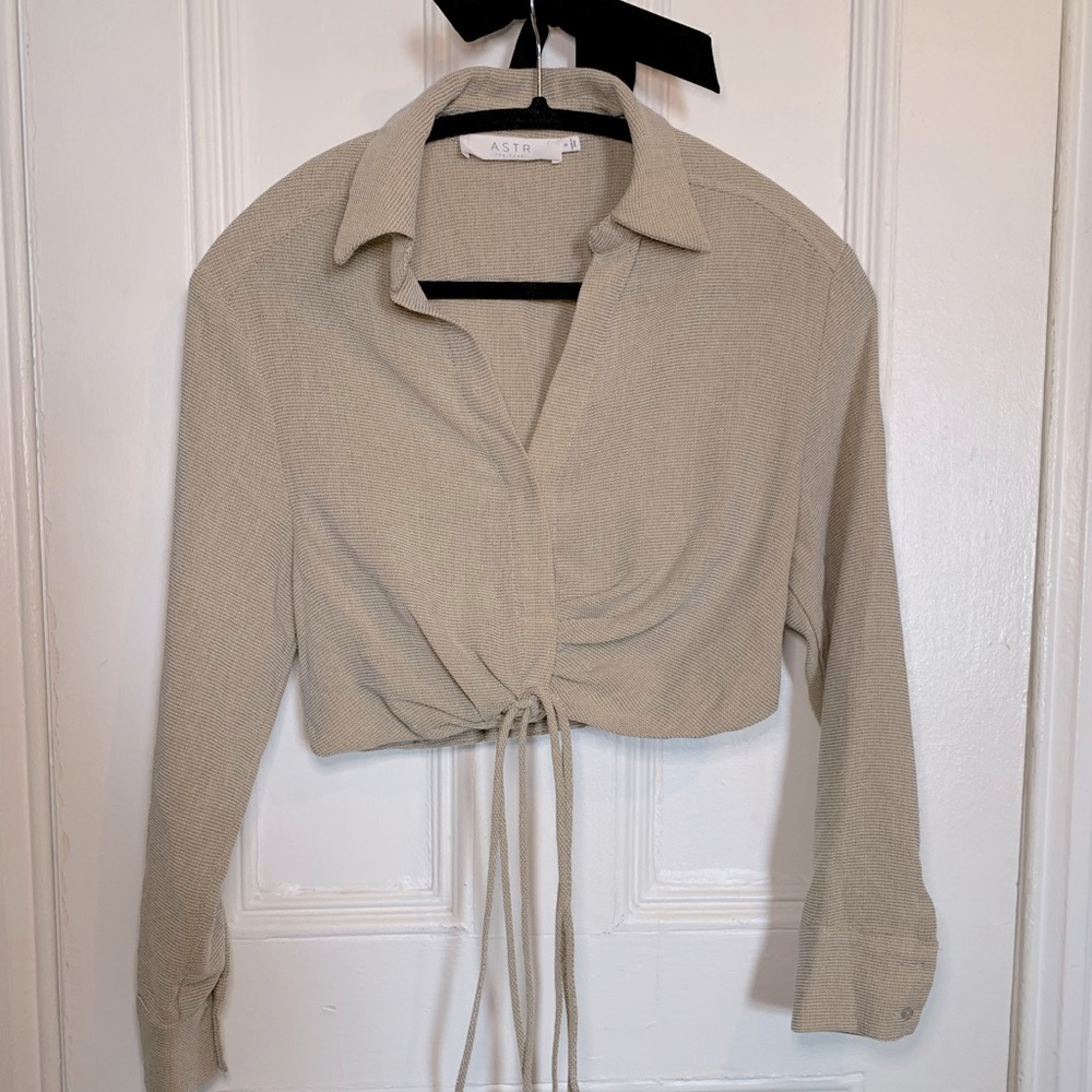 ASTR Women's Beige Button Down Shirt